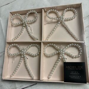 Rachel Zoe Pearl Bow Ornament Set of 4 Christmas Holiday Decor Tree NEW